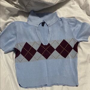 Forever 21 Light Blue and Burgundy Argyle Sweater